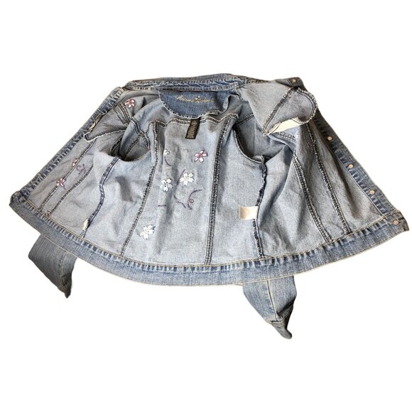 Jean Jacket Girls L Arizona Jean Co. Denim Jacket Purple Rhinestones Embroidery - Picture 13 of 13